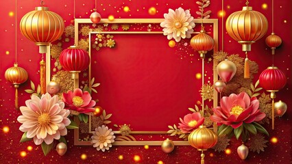 Red and Gold Festive Celebration with Floral Accents and Lanterns