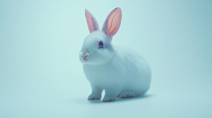 Obraz premium a white rabbit sits on a light blue background