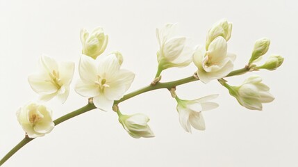 Fototapeta premium close up of white flowers on a branch against a white background