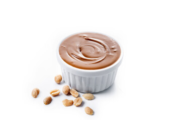 Peanut butter in a bowl isolated on white background