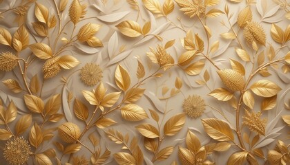 Obraz premium Golden Floral Design on Beige Background