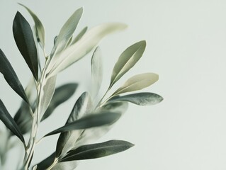 Obraz premium close-up of olive tree leaves against a white background