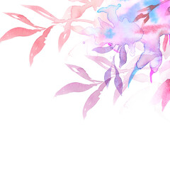 Spring png floral border background in pink with leaf watercolor illustration