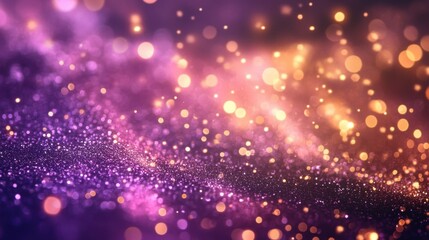 Obraz premium Magical Sparkling Glitter Background Purple and Gold Festive Lights Shimmering Texture Abstract Design