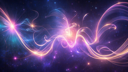 Fototapeta premium Futuristic Abstract Light Design Illustration with Glowing Fractal Waves and Bright Colors on Black Background