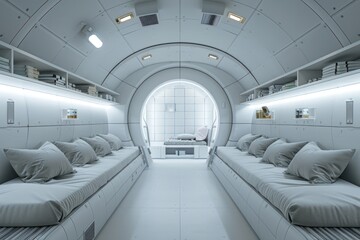 The interior of a modern fallout shelter with reinforced walls and advanced air filtration systems.