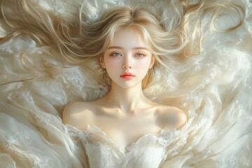 Blond Woman Dreamlike Portrait Soft Lighting Elegant Gown