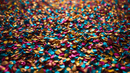 Obraz premium Lot of small round colorful confetti made of paper. Festive bright background.