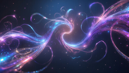 Obraz premium Glowing Fractal Wave Design in Blue and Purple Galaxy Pattern Art with Glowing Lights