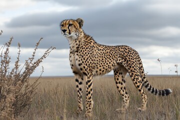 Obraz premium a cheetah standing in a grassy field