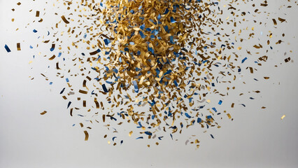 White festive background with color confetti. Vector illustration.