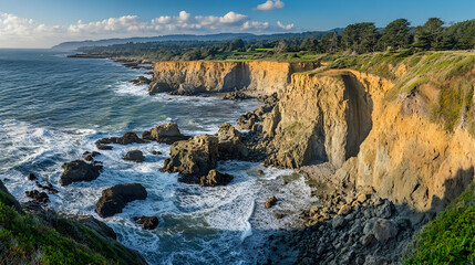 Majestic Coastal Cliffs and Ocean Waves in California