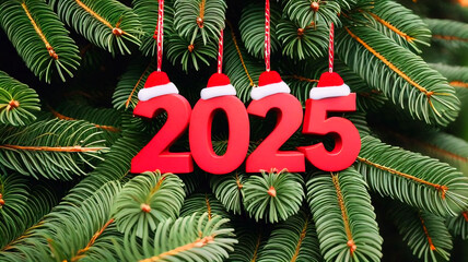 Christmas and New Year decorations, Happy New Year 2025 Typography