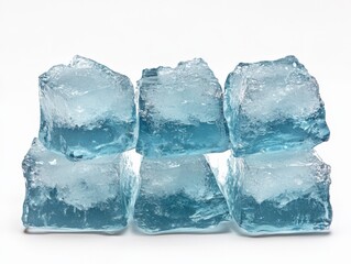 Obraz premium stack of translucent blue ice cubes on a white background