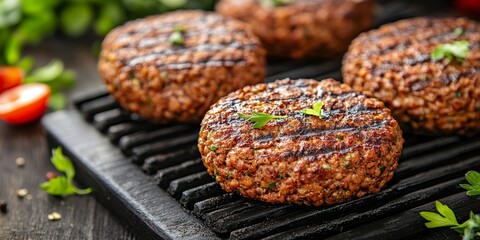Plant based soya protein burgers, rich in fibre, offer a delicious meat free option for healthy eating. Enjoy these nutritious grilled burgers for a satisfying vegan meal experience.