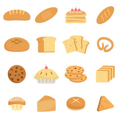 Bakery and Bread Icons Set, Hand Drawn Minimalist Baking Illustrations on Flat Style