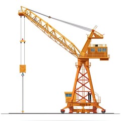 Massive industrial crane with tall boom and jib lifting and hoisting heavy cargo at a large scale construction site development project for a city skyline