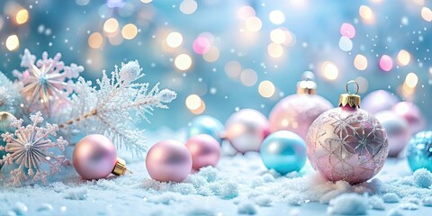 Delicate pastel pink and light blue create a dreamy, winter wonderland Christmas backdrop.