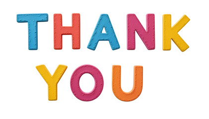 Colorful Paper Letters Shaping the Word Thank You Isolated on White and PNG Transparent Background