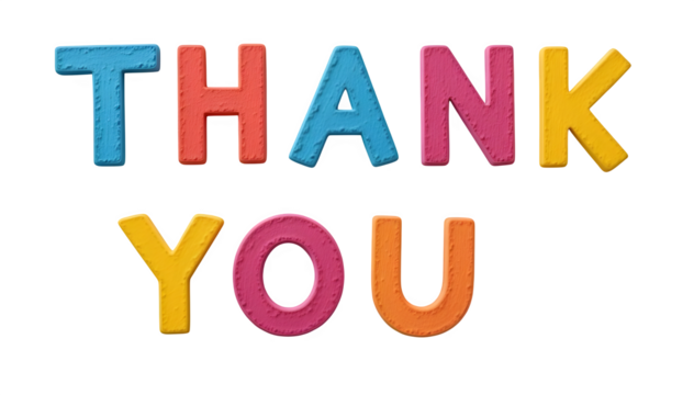 Colorful Paper Letters Shaping the Word Thank You Isolated on White and PNG Transparent Background