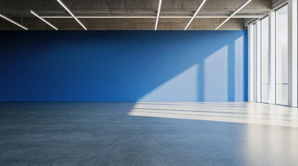 Obraz premium Vast Empty Blue Room with Sunlight Streaming Through Windows