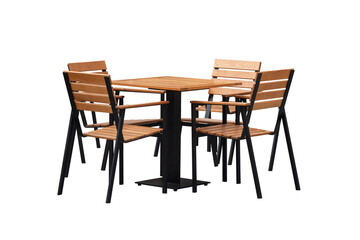 wooden square table and four chairs  isolated on white background. Outdoor furniture set