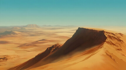 Naklejka premium Majestic Desert Landscape: Golden Sands and Ancient Rocks