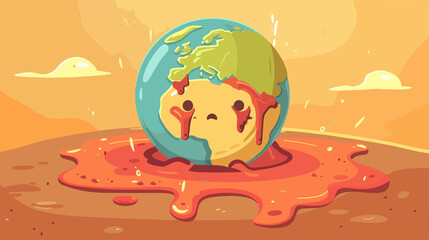 Sweating Cartoon Earth Flat Vector Illustration