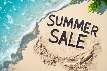 Fototapeta premium Summer Sale Banner mit Sonne Strand und Meer, Sommer Rabatt Sale Banner für Angebote im Sommer, Sommerschlussverkauf oder sonstiger Anlass, Shopping Offerte und Ausverkauf im Beach Sommer Style