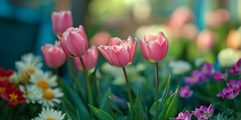 Stunning plants in a beautiful flower garden showcase amazing flowers, creating a vibrant display of nature s beauty. The beautiful flowers enhance the charm of the garden, inviting admiration.