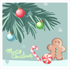 Merry Christmas! Happy New Year - a fully editable poster on a festive, winter theme from cute illustrations, elements in a flat style. Digital illustration