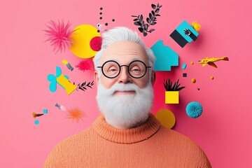 Happy Senior Man Colorful Geometric Background Design