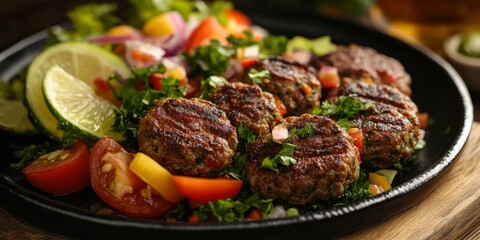 Delicious Turkish kofte served with a refreshing piyaz salad, showcasing the savory flavors of traditional Turkish cuisine. This image captures the essence of Turkish kofte with piyaz.