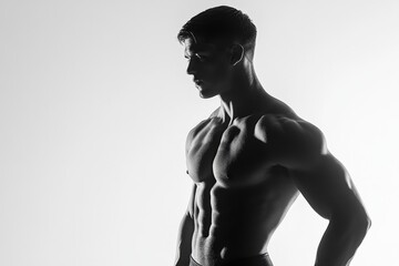 Fototapeta premium monochrome silhouette of a muscular man against a light background