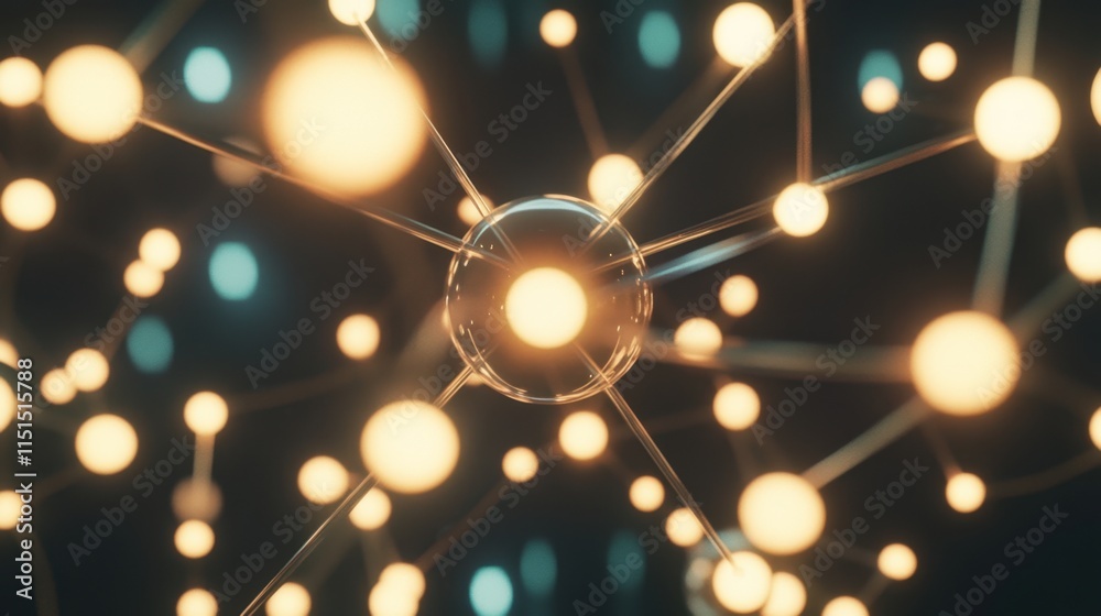 Poster abstract particle connection with glowing points and network structure
