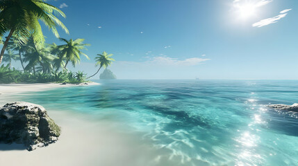 Fototapeta premium Tropical Paradise: Idyllic Beach Scene with Crystal-Clear Waters