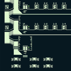 Obraz premium Shopping mall, pixel art background, retro style. 8-bit. Game assets. Vector illustration.