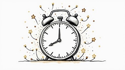 Whimsical Clock Illustration with Squiggly Lines