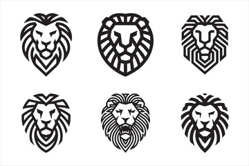 Black and white lion head vector set icon lion silhouettes for design