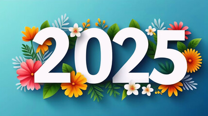 Model Typography Floral, Happy New Year 2025 Typography