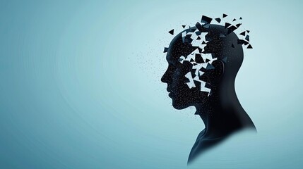 Fototapeta premium Anxiety disorders disease concept. A broken silhouette representing fragmented thoughts and emotions.