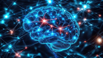 Fototapeta premium Anxiety disorders disease concept. A detailed illustration of a brain with glowing neural connections and vibrant colors.