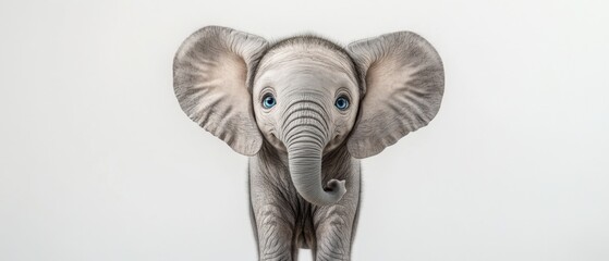 Naklejka premium a baby elephant with big ears on a plain white background