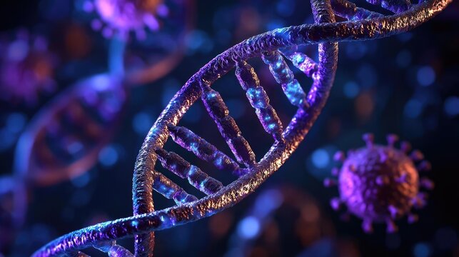 Hiv Aids disease idea. Abstract representation of DNA strands and virus particles in vibrant colors.