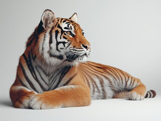 Fototapeta premium a tiger laying down with white background