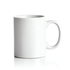 A plain white coffee mug on a white background, perfect for showcasing designs or branding.