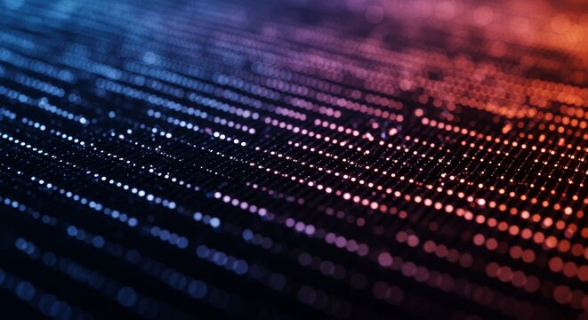 Close-up of an LED matrix display with vibrant colors, displaying dynamic graphics