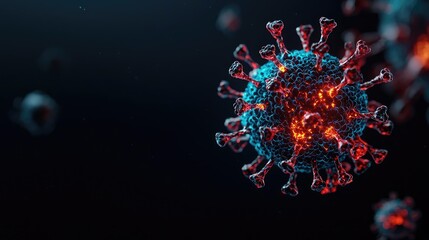 Hiv Aids disease idea. Detailed microscopic view of a virus with vibrant colors on a dark background.