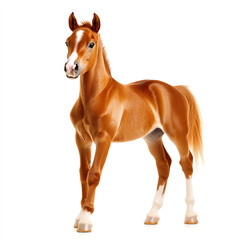 A stunning brown horse standing gracefully on a white isolated background, showcasing its beauty and elegance.