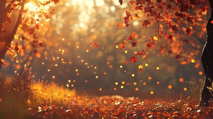 Golden Sunlight Filtering Through Autumn Leaves in a Forest